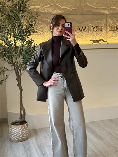 Acı Kahve Blazer Deri Ceket