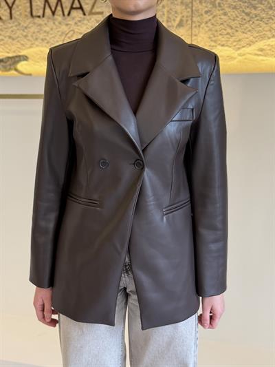 Acı Kahve Blazer Deri Ceket
