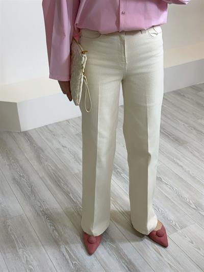 Bej Wideleg Denim Pantolon