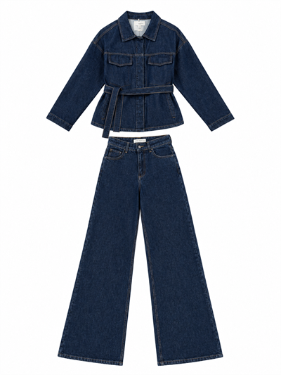 Kemer Detaylı Denim Takım