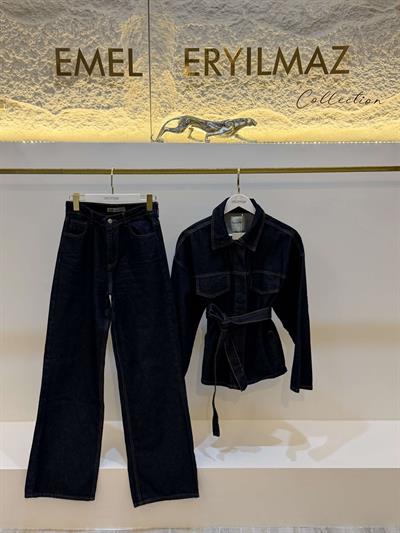 Kemer Detaylı Denim Takım