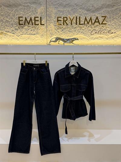Kemer Detaylı Denim Takım