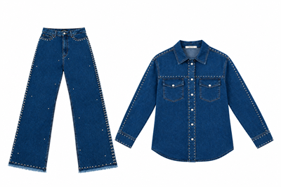 Zımba Detaylı Denim Takım