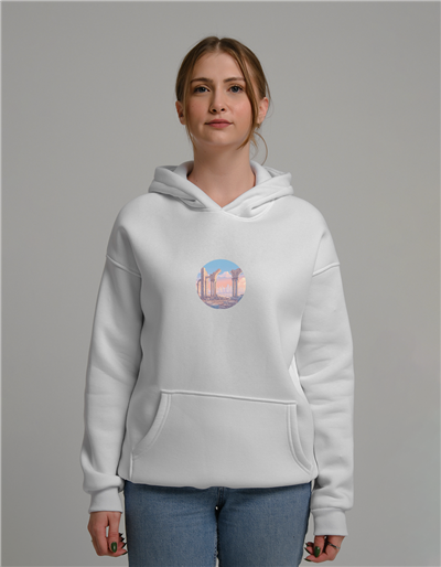 Antik Kent Manzaralı Baskılı Unisex Kapüşonlu Sweatshirt