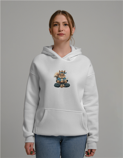 Bıçaklı Samuray Sincap Baskılı Unisex Kapüşonlu Sweatshirt