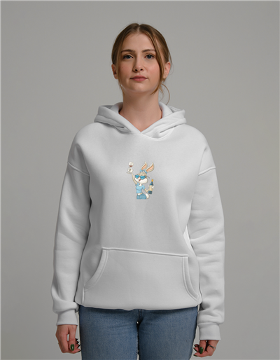 Cool Tavşan Baskılı Unisex Kapüşonlu Sweatshirt
