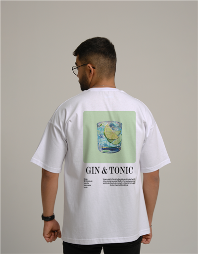 Gin & Tonic Kokteyl Baskılı Unisex Oversize T-Shirt