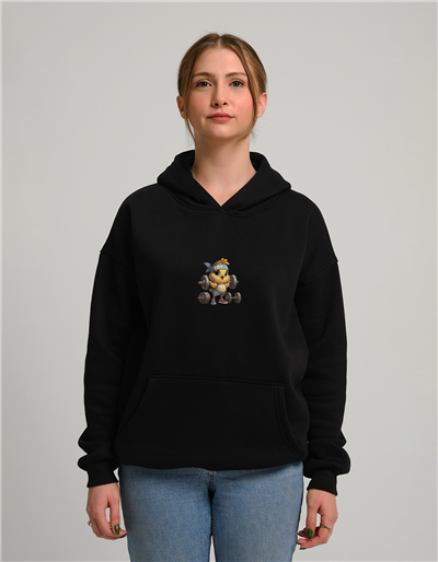 Halterci Civciv Baskılı Unisex Kapüşonlu Sweatshirt