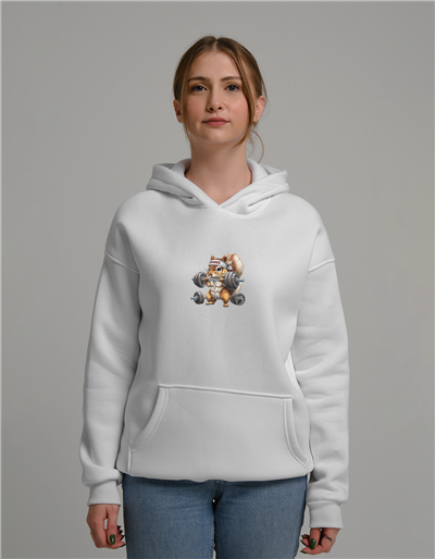 Halterci Sincap Baskılı Unisex Kapüşonlu Sweatshirt