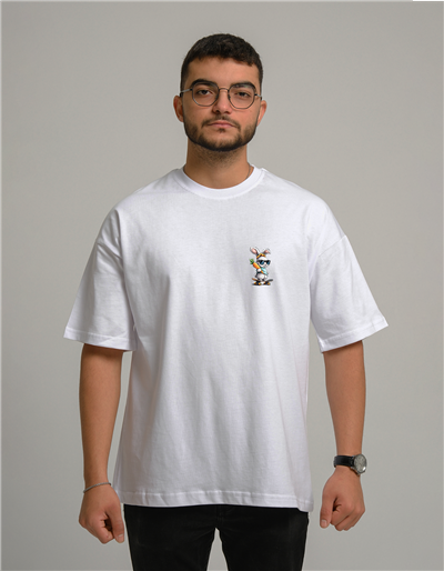 Kaykaylı Tavşan Baskılı Unisex Oversize T-Shirt