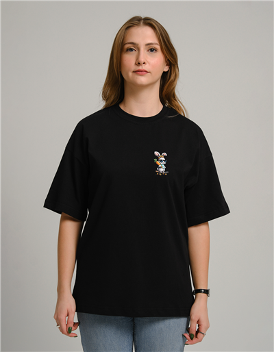 Kaykaylı Tavşan Baskılı Unisex Oversize T-Shirt