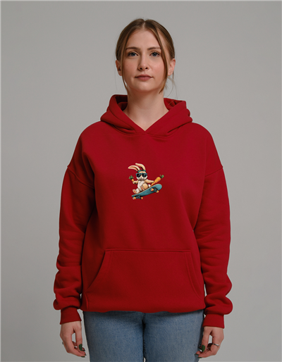 Kaykaylı Tavşan2 Baskılı Unisex Kapüşonlu Sweatshirt
