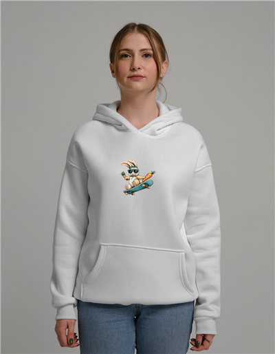 Kaykaylı Tavşan2 Baskılı Unisex Kapüşonlu Sweatshirt