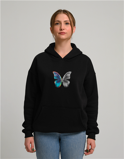 Kelebek Baskılı Unisex Kapüşonlu Sweatshirt