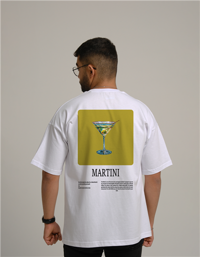 Martini Kokteyl Baskılı Unisex Oversize T-Shirt