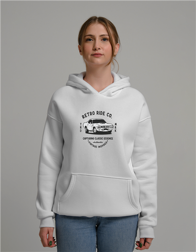 Retro Car Baskılı Unisex Kapüşonlu Sweatshirt