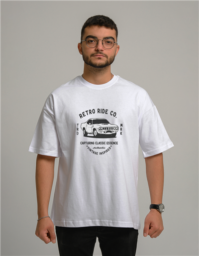 Retro Car Baskılı Unisex Oversize T-Shirt