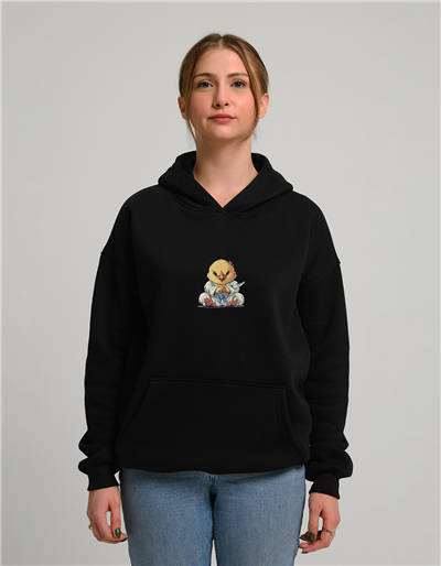 Samuray Civciv Baskılı Unisex Kapüşonlu Sweatshirt