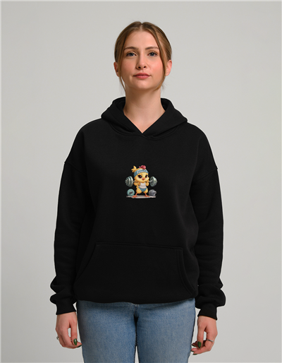 Sporcu Civciv Baskılı Unisex Kapüşonlu Sweatshirt