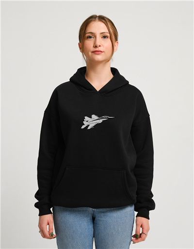 Uçak Baskılı Unisex Kapüşonlu Sweatshirt