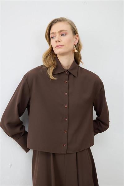 ALIZA CREPE CROPPED SHIRT BROWN
