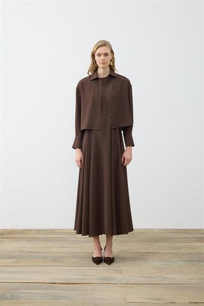 ALIZA CREPE CROPPED SHIRT BROWN