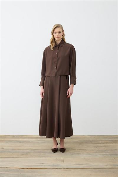 ALIZA CREPE CROPPED SHIRT BROWN