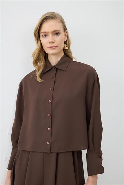 ALIZA CREPE CROPPED SHIRT BROWN