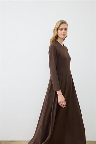 ALIZA CREPE FITTED DRESS BROWN