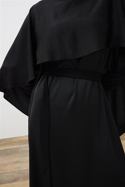 AMELIA CAPE DRESS WITH STONE DETAILS BLACK