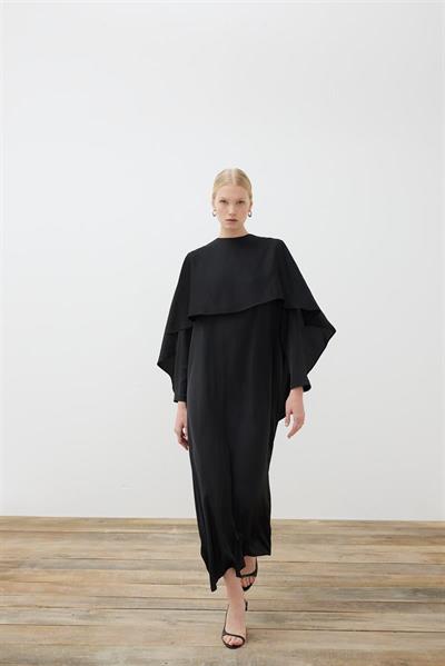 AMELIA CAPE DRESS WITH STONE DETAILS BLACK