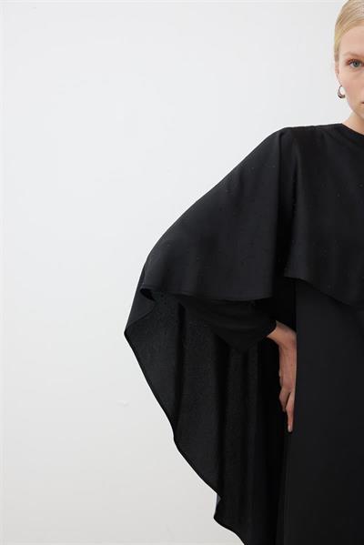 AMELIA CAPE DRESS WITH STONE DETAILS BLACK