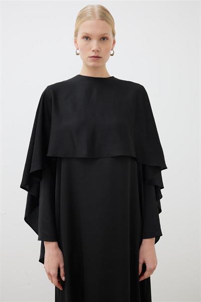 AMELIA CAPE DRESS WITH STONE DETAILS BLACK