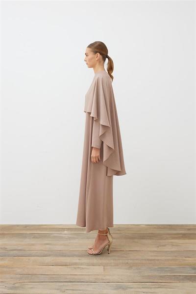 AMELIA CAPE DRESS WITH STONE DETAILS MINK