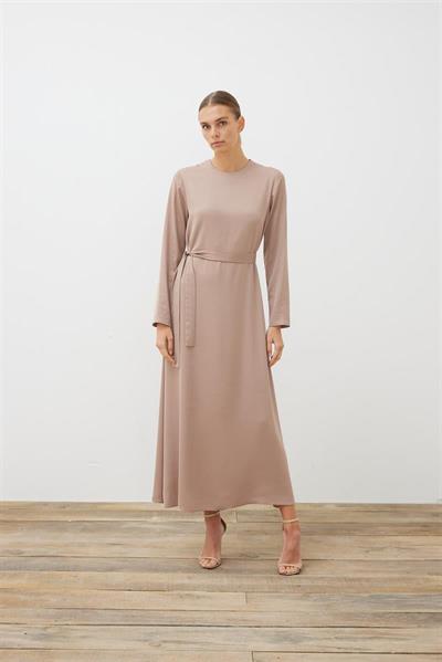 AMELIA CAPE DRESS WITH STONE DETAILS MINK