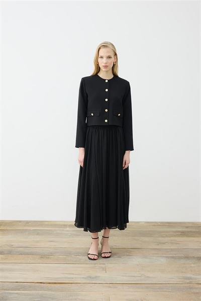 AMIRA CREPE JACKET & CHIFFON SKIRT SET BLACK