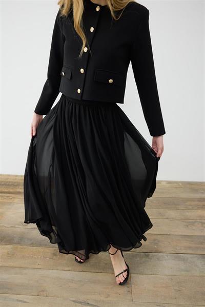 AMIRA CREPE JACKET & CHIFFON SKIRT SET BLACK