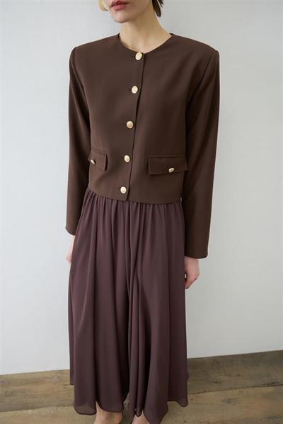 AMIRA CREPE JACKET & CHIFFON SKIRT SET BROWN