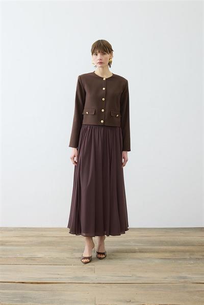 AMIRA CREPE JACKET & CHIFFON SKIRT SET BROWN