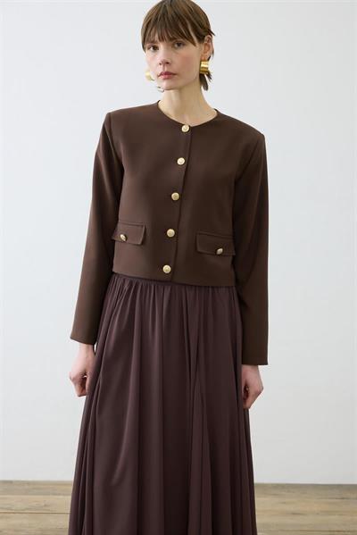 AMIRA CREPE JACKET & CHIFFON SKIRT SET BROWN