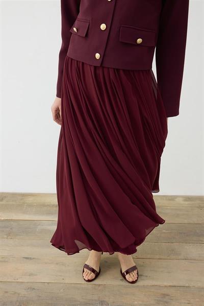 AMIRA CREPE JACKET & CHIFFON SKIRT SET BURGUNDY