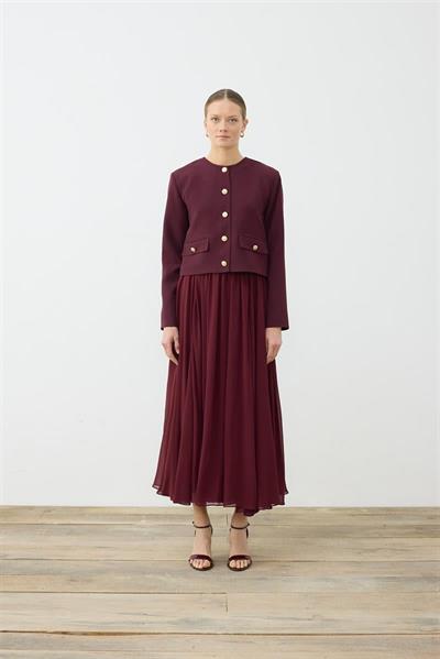 AMIRA CREPE JACKET & CHIFFON SKIRT SET BURGUNDY