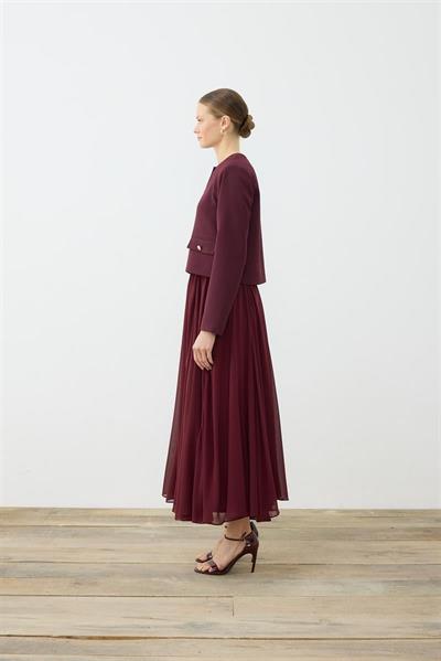AMIRA CREPE JACKET & CHIFFON SKIRT SET BURGUNDY