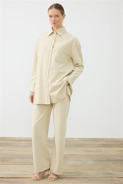 AYSA KNITTED SHIRT SET BEIGE