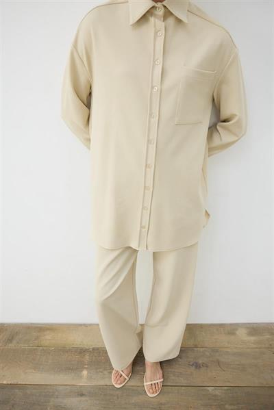 AYSA KNITTED SHIRT SET BEIGE