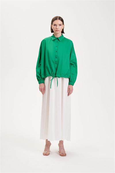 BACK GATHERED COTTON SHIRT BENETTON GREEN