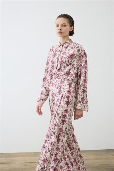 BLANC PATTERNED RAYON VISCOSE PLEATED PANTS SET BURGUNDY