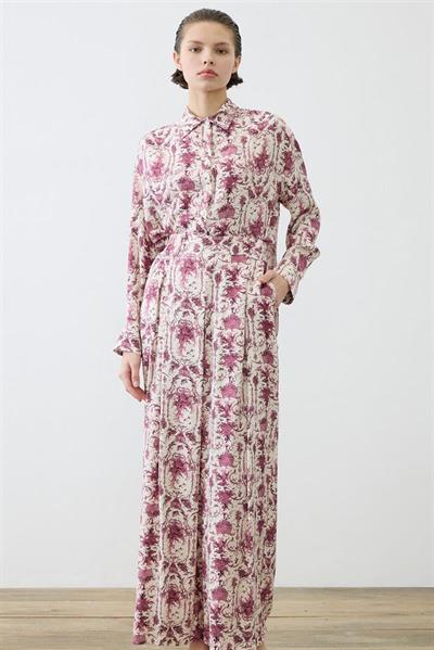 BLANC PATTERNED RAYON VISCOSE PLEATED PANTS SET BURGUNDY