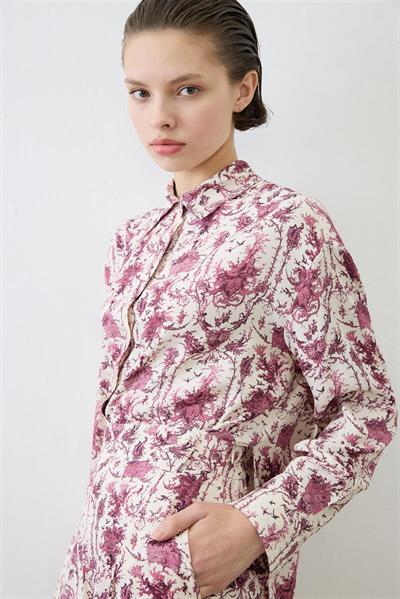 BLANC PATTERNED RAYON VISCOSE PLEATED PANTS SET BURGUNDY