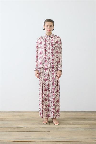 BLANC PATTERNED RAYON VISCOSE PLEATED PANTS SET BURGUNDY